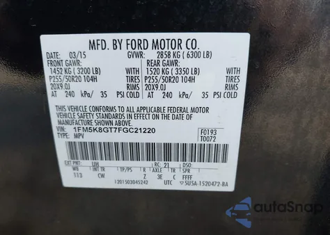 2015 Ford Explorer Sport z USA, uszkodzony, nr VIN 1FM5K8GT7FGC21220